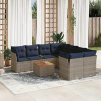 9-delige Loungeset met kussens poly rattan grijs - thumbnail