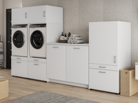 Kast WASHING 2 machines met kast 1 deur 2 lades en kast met werkblad wit met 2 opzetkasten - thumbnail