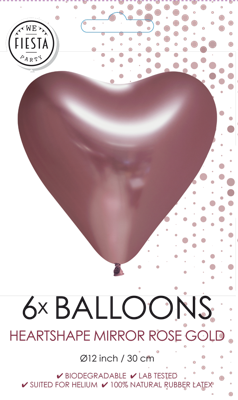 Hartjesballonnen Chrome Rosegoud 30cm (6st)
