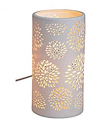 Cilindervormige tafellamp, wit, van porselein, bloemendecor, 10x20x10 cm, zonder lichtbron