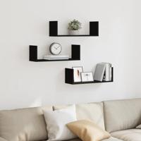 Wandschappen 3 st 58x18x18 cm bewerkt hout zwart - thumbnail