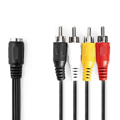 Nedis DIN-Audiokabel | DIN 5-Pins Female | 4x RCA Male | Vernikkeld | 0.20 m | Rond | PVC | Zwart | Label - CAGL20475BK02