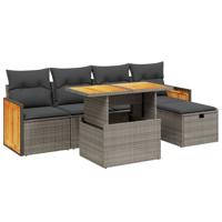 6-delige Loungeset met kussens poly rattan grijs - thumbnail
