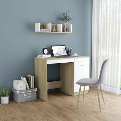 VidaXL Bureau 100x50x76 cm bewerkt hout wit en sonoma eikenkleurig