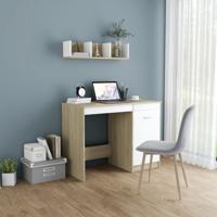 VidaXL Bureau 100x50x76 cm bewerkt hout wit en sonoma eikenkleurig - thumbnail