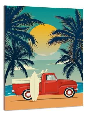 Schilderij -Zomerse Roadtrip, surfen, 80x100cm, wanddecoratie
