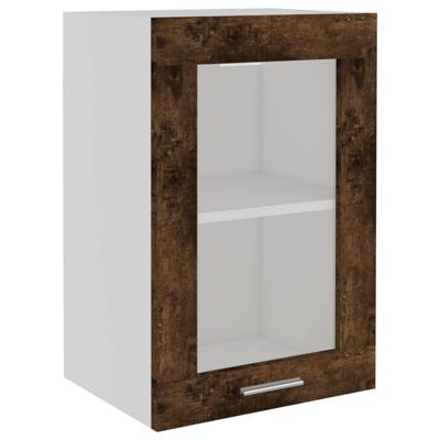 Wandkast 40x31x60 cm glas en bewerkt hout gerookt eikenkleurig