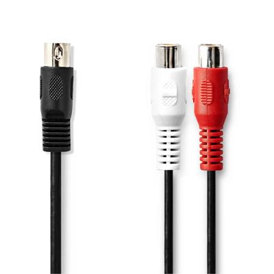 DIN-Audiokabel | DIN 5-Pins Male | 2x RCA Female | Vernikkeld | 0.20 m | Rond | PVC | Zwart | Label