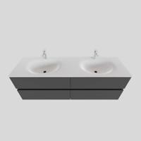 Badkamermeubel Solid Surface BWS Stockholm 200x46 cm Mat Antraciet Wasbak Dubbel (2 kraangaten, 4 lades) - thumbnail