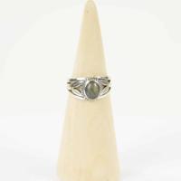 Zilveren Ring Mt. 9/60 met Labradoriet Steen, Handgemaakt - thumbnail