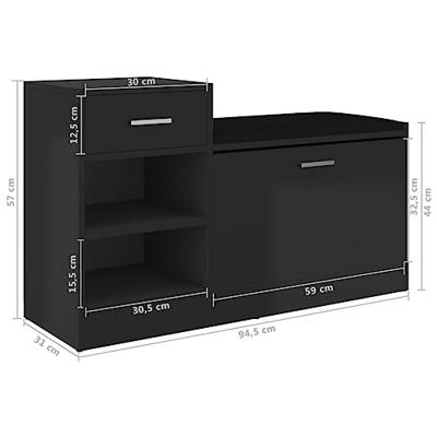 Schoenenbank 94,5x31x57 cm bewerkt hout hoogglans zwart