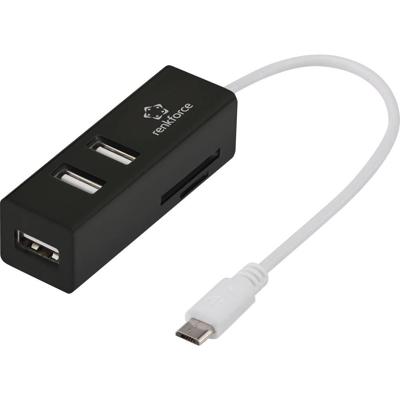 Renkforce RF-4995192 USB-hub 3 poorten Met ingebouwde SD-kaartlezer, Met OTG-functie Zwart
