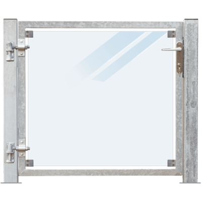 Glazen Tuinpoort Gehard Gelaagd Mat Glas 99 x 91 CM + 16 CM Stalen Palen Met Voetplaat - Links Opgehangen