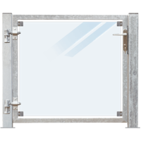 Glazen Tuinpoort Gehard Gelaagd Mat Glas 99 x 91 CM + 16 CM Stalen Palen Met Voetplaat - Links Opgehangen - thumbnail