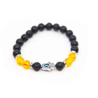Edelsteen Armband Lavasteen met Hamsa Hand - thumbnail