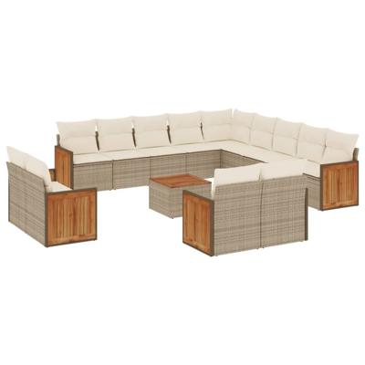 14-delige Loungeset met kussens poly rattan beige