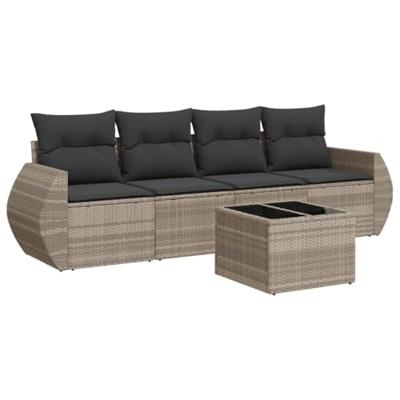 5-delige Loungeset met kussens poly rattan lichtgrijs