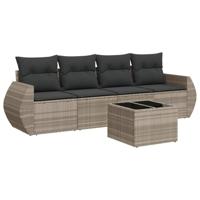 5-delige Loungeset met kussens poly rattan lichtgrijs - thumbnail