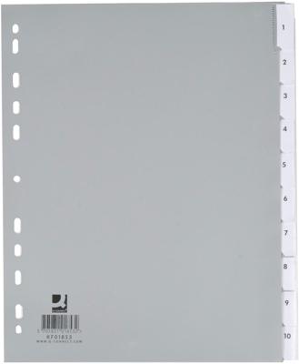 Q-CONNECT tabbladen, A4, PP, 11-gaatsperforatie, 10 tabs, grijs