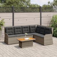 5-delige Loungeset met kussens poly rattan grijs - thumbnail