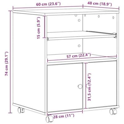 VidaXL Printerstand met opslag oudhout 60 x 48 x 74 cm bewerkt hout