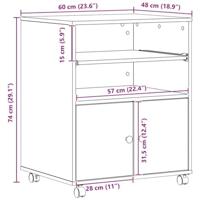 VidaXL Printerstand zwart eiken 60 x 48 x 74 cm bewerkt hout - thumbnail