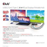 CLUB3D USB3.2 Gen2 Type-C, 6-in-1 Dual Displays Portable Dock with USB Type-C Video 4K60Hz - thumbnail