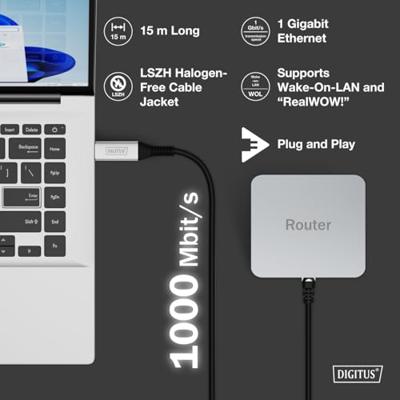 Digitus AK-300600-150-S USB-C - RJ45 CAT6A 1 Gbit/s, 15m Kabel