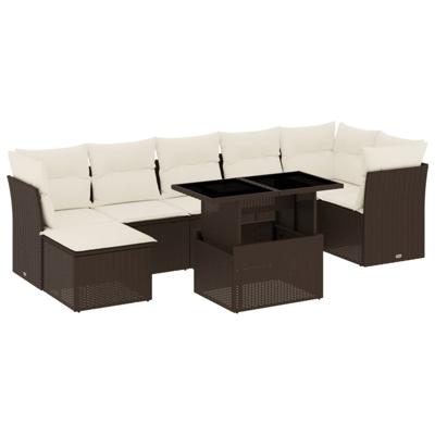 8-delige Loungeset met kussens poly rattan bruin