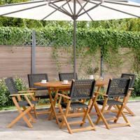 Tuinstoelen 6 st inklapbaar poly rattan en massief hout zwart - thumbnail
