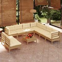 10-delige Loungeset met kussens massief grenenhout wit - thumbnail