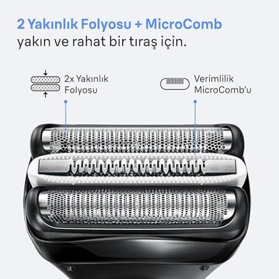 BRAUN Series 3+ scheerkop - 2 scheerbladen - MicroComb-kam - 100% made in Germany