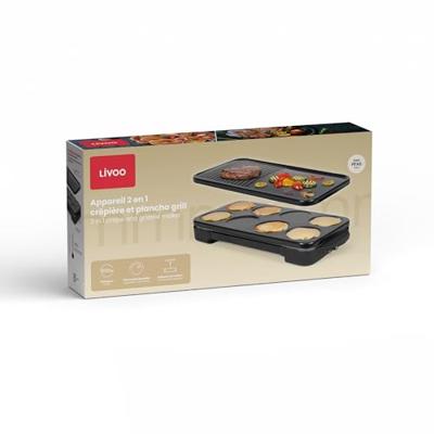 2-in-1 crêpemaker en bakplaat - LIVOO - DOC349N - 1500 W - Maakt 8 mini-crêpes (11,5 cm diameter) - PFAS-vrij - Zwart