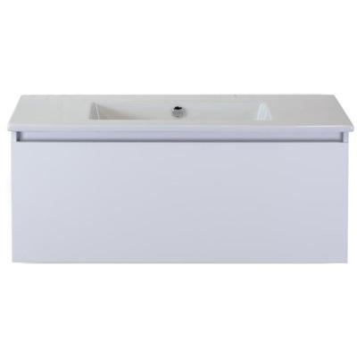 Frozen Badmeubelset 100 cm - Greeplijst in Kleur - Wit Hoogglans - Keramische Wastafel Wit Zonder Kraangat