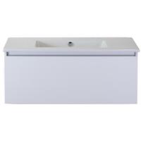 Frozen Badmeubelset 100 cm - Greeplijst in Kleur - Wit Hoogglans - Keramische Wastafel Wit Zonder Kraangat - thumbnail