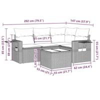 5-delige Loungeset met kussens poly rattan lichtgrijs - thumbnail