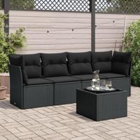 5-delige Loungeset met kussens poly rattan zwart - thumbnail