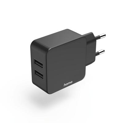 Hama 2-voudige-oplader USB-A-netadapter 2,4 A Uni. Adapter 12 W Zwart Hama 2-voudige-oplader USB-A-netadapter 2,4 A Uni. Adapter 12 W Zwart