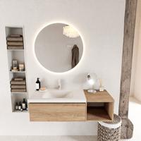 MONDIAZ BUKLA 120cm badmeubel met open module 40 kleur Washed Oak met 1 lade. Wastafel CLOUD links 1 kraangat kleur Talc. - thumbnail