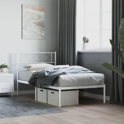 Bedframe met hoofdbord metaal wit 107x203 cm