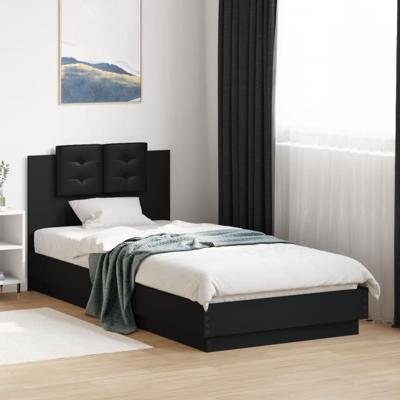 Bedframe met hoofdbord en LED-verlichting zwart 100x200 cm