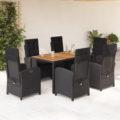 7-delige Tuinset met kussens poly rattan zwart
