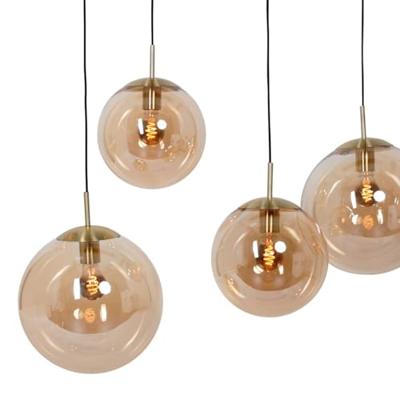 Steinhauer 6-lichts glazen hanglampBolique goud met amber glas - 3499ME