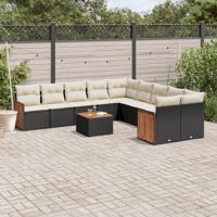 11-delige Loungeset met kussens poly rattan zwart - thumbnail