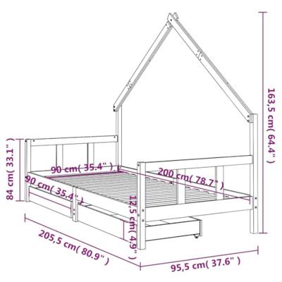 Kinderbedframe met lades 90x200 cm massief grenenhout wit