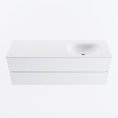 MONDIAZ VICA 140cm badmeubel onderkast Talc 2 lades. Wastafel MOON rechts zonder kraangat, kleur Talc.