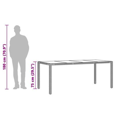 Tuintafel met glazen blad 190x90x75 cm poly rattan grijs - thumbnail