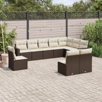 10-delige Loungeset met kussens poly rattan bruin - thumbnail