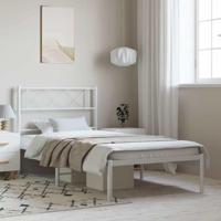 Bedframe met hoofdbord metaal wit 100x190 cm - thumbnail