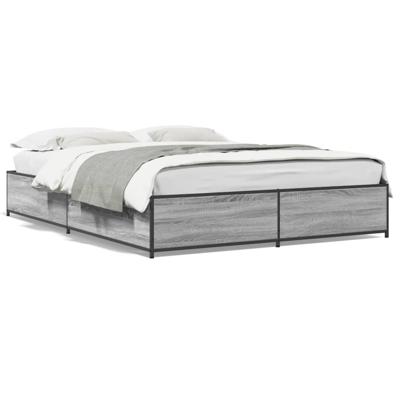 Bedframe bewerkt hout metaal grijs sonoma eiken 140x190 cm - thumbnail